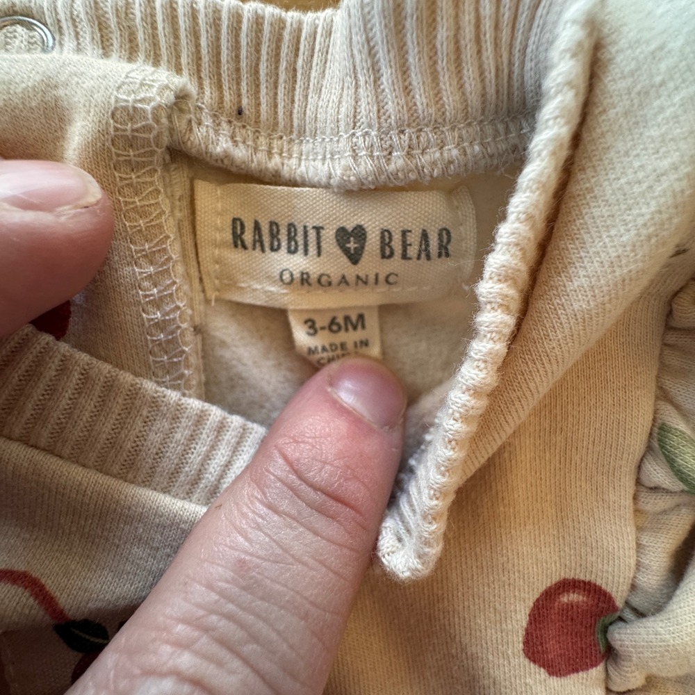 Rabbit Bear Apple Ruffle Sweatshirt Kids 3-6M Organic Cotton Cottagecore - Picture 4 of 7